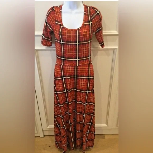LuLaRoe Maxi Dress X-Small Burnt Orange Striped Short Sleeve - Picture 1 of 9